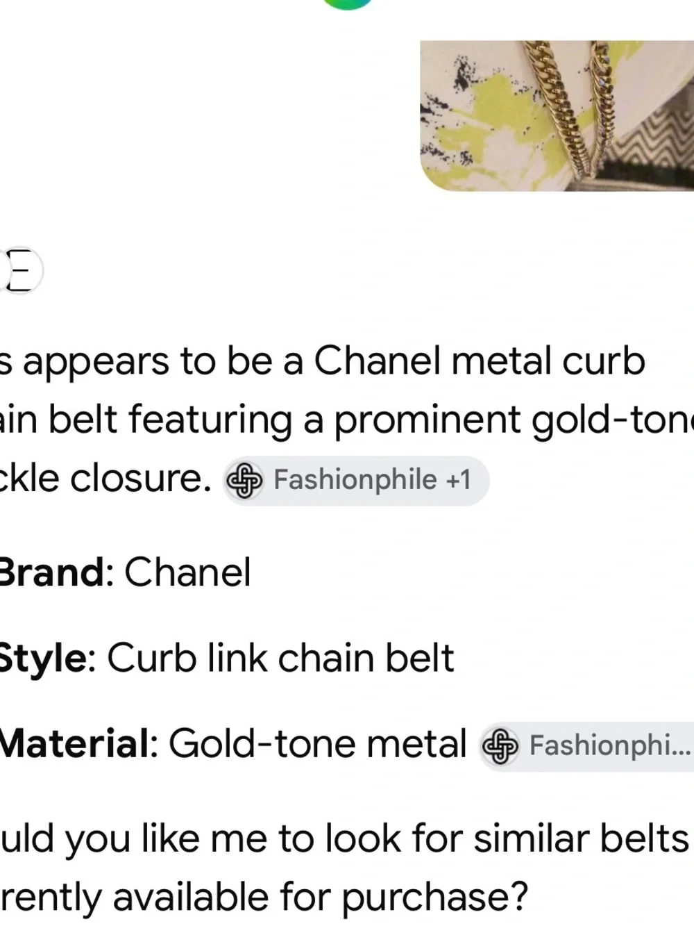 CHANEL Gold Chain Link Belt